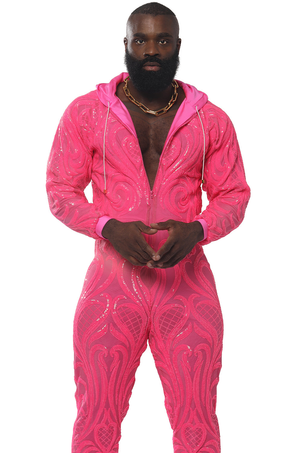 Neon Pink Sequin Jumpsuit / Ski Suit