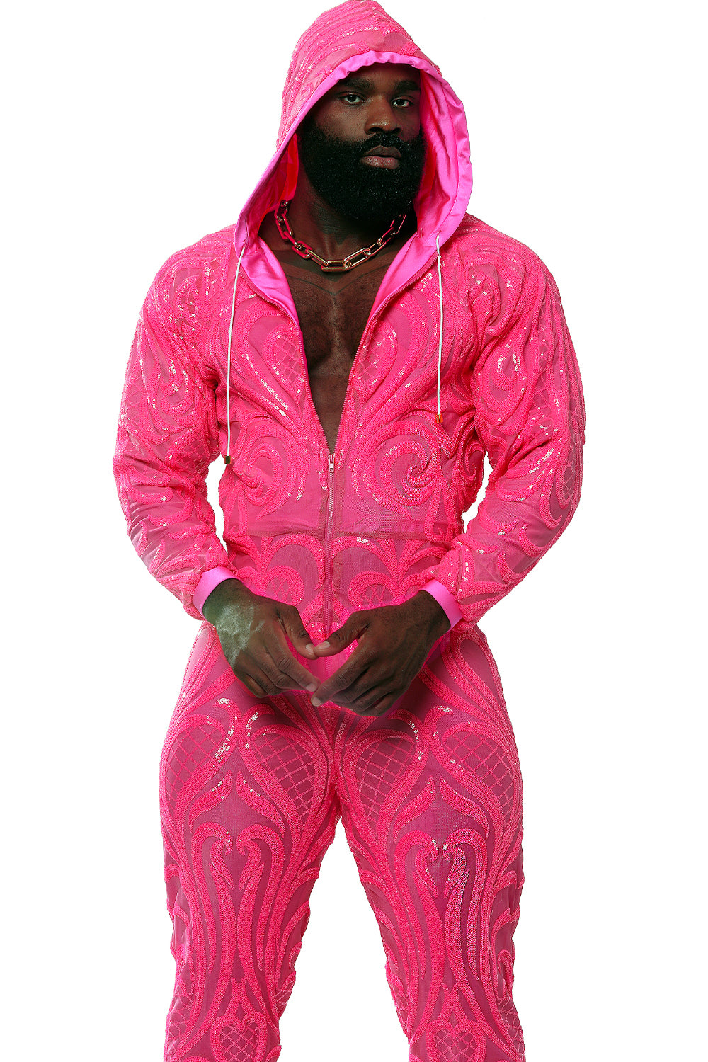 Neon Pink Sequin Jumpsuit / Ski Suit