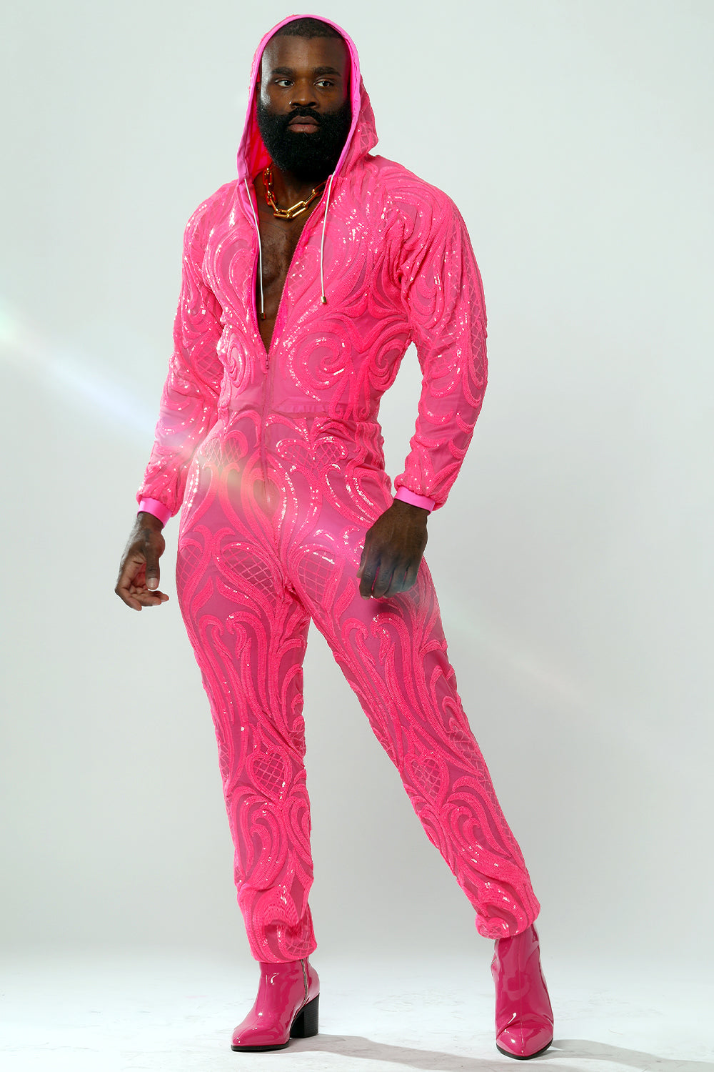 Neon Pink Sequin Jumpsuit / Ski Suit