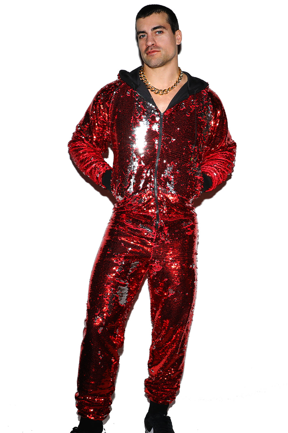 Vermillion and Silver Stroke and Change Sequin Jumpsuit / Ski Suit