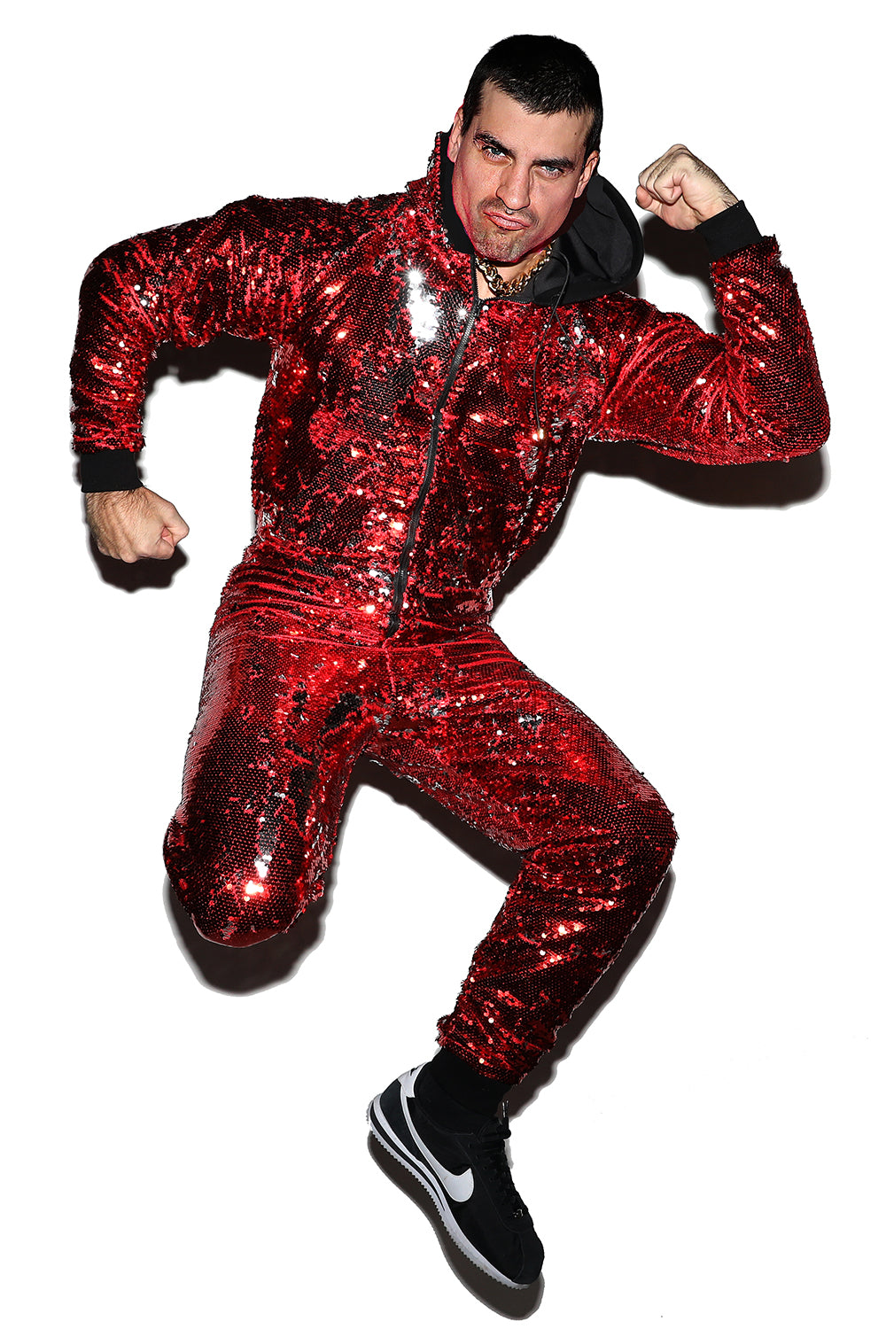 Red and Silver Stroke and Change Sequin Jumpsuit