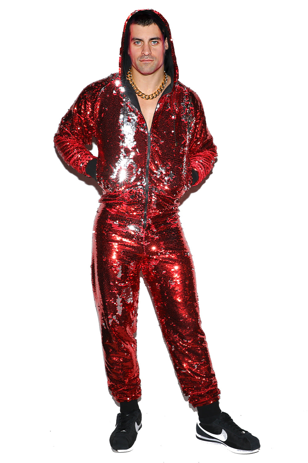 Vermillion and Silver Stroke and Change Sequin Jumpsuit / Ski Suit