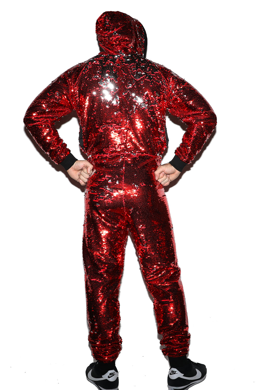 Red and Silver Stroke and Change Sequin Jumpsuit